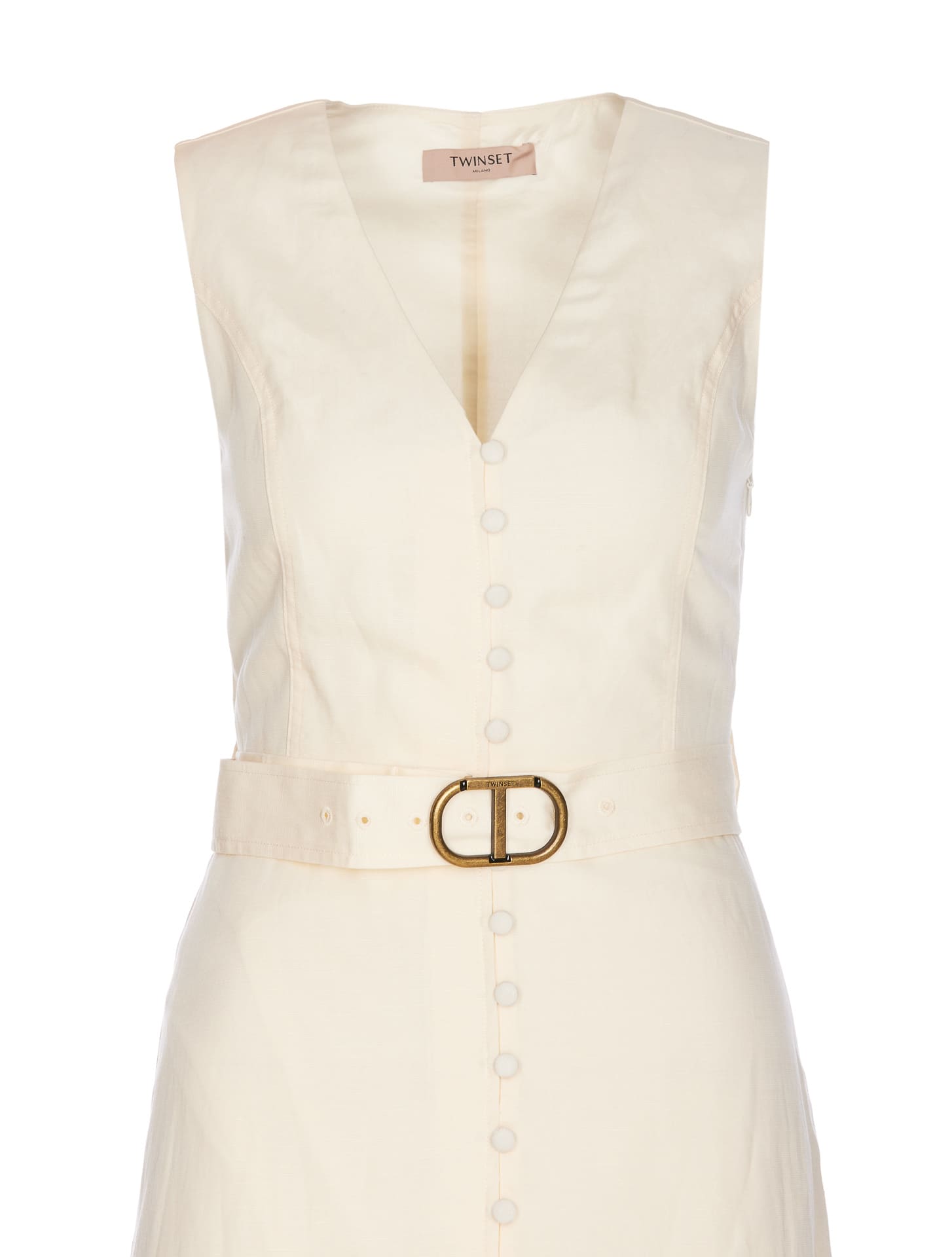 Shop Twinset Long Dress Linen Mix In White