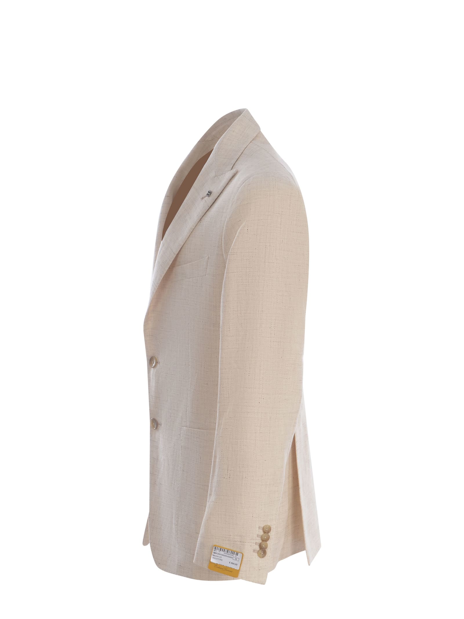 Shop Tagliatore Single-breasted Jacket  In Linen And Cotton In Beige