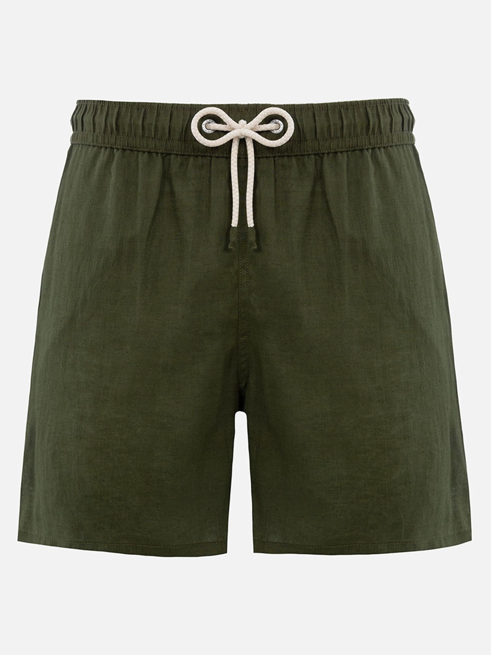 Mc2 Saint Barth Man Mid-length Military Green Linen Swim-shorts Gustavia In Green