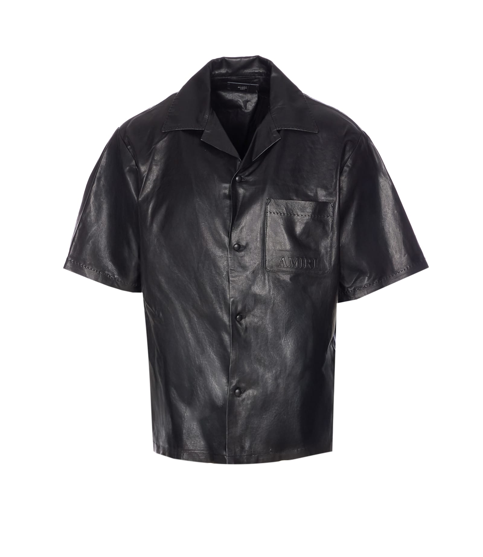 Amiri Short Sleeve Leather Jacket With Chest Pocket In Black