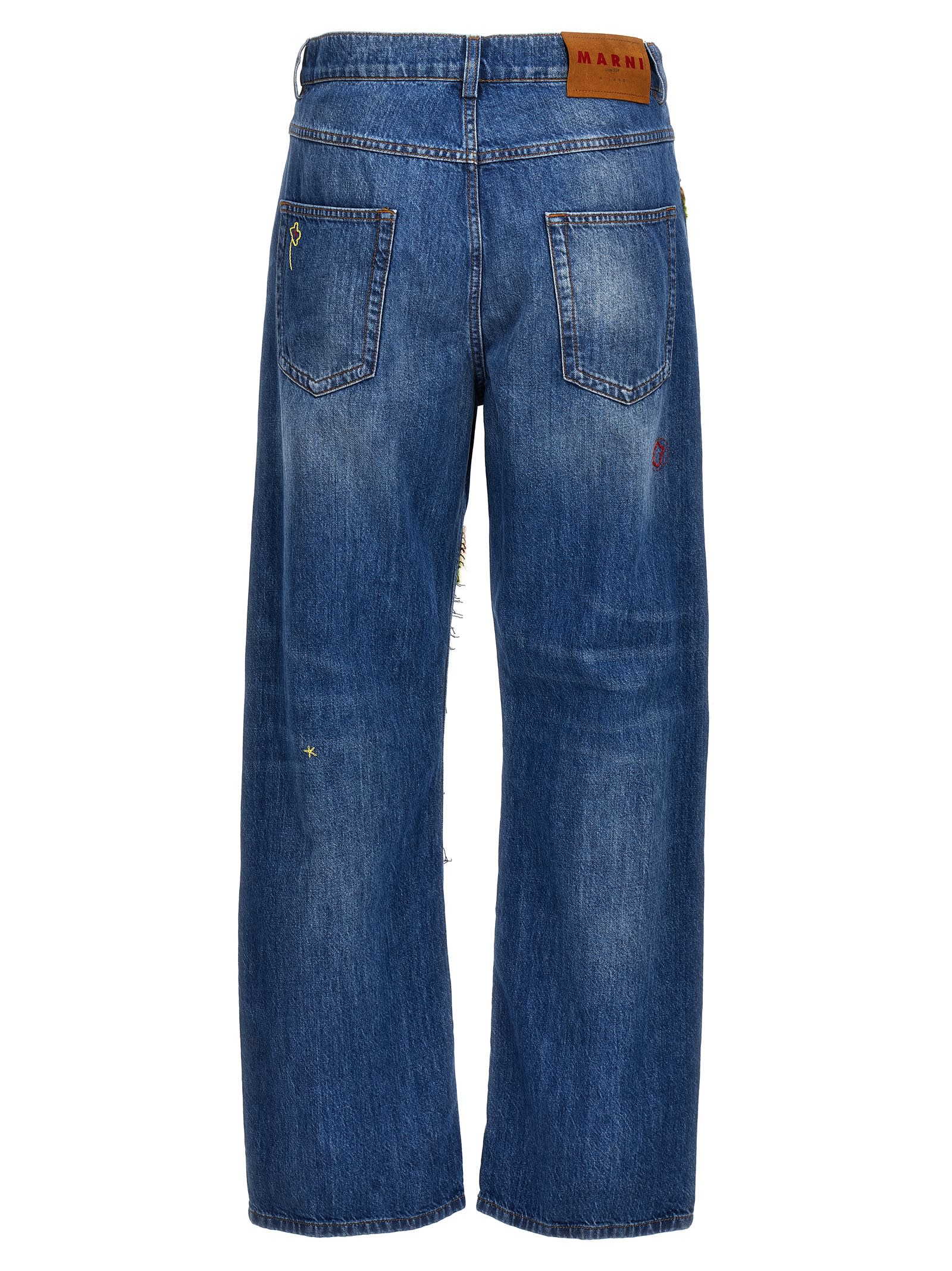Shop Marni Embroidery Jeans And Patches In Denim