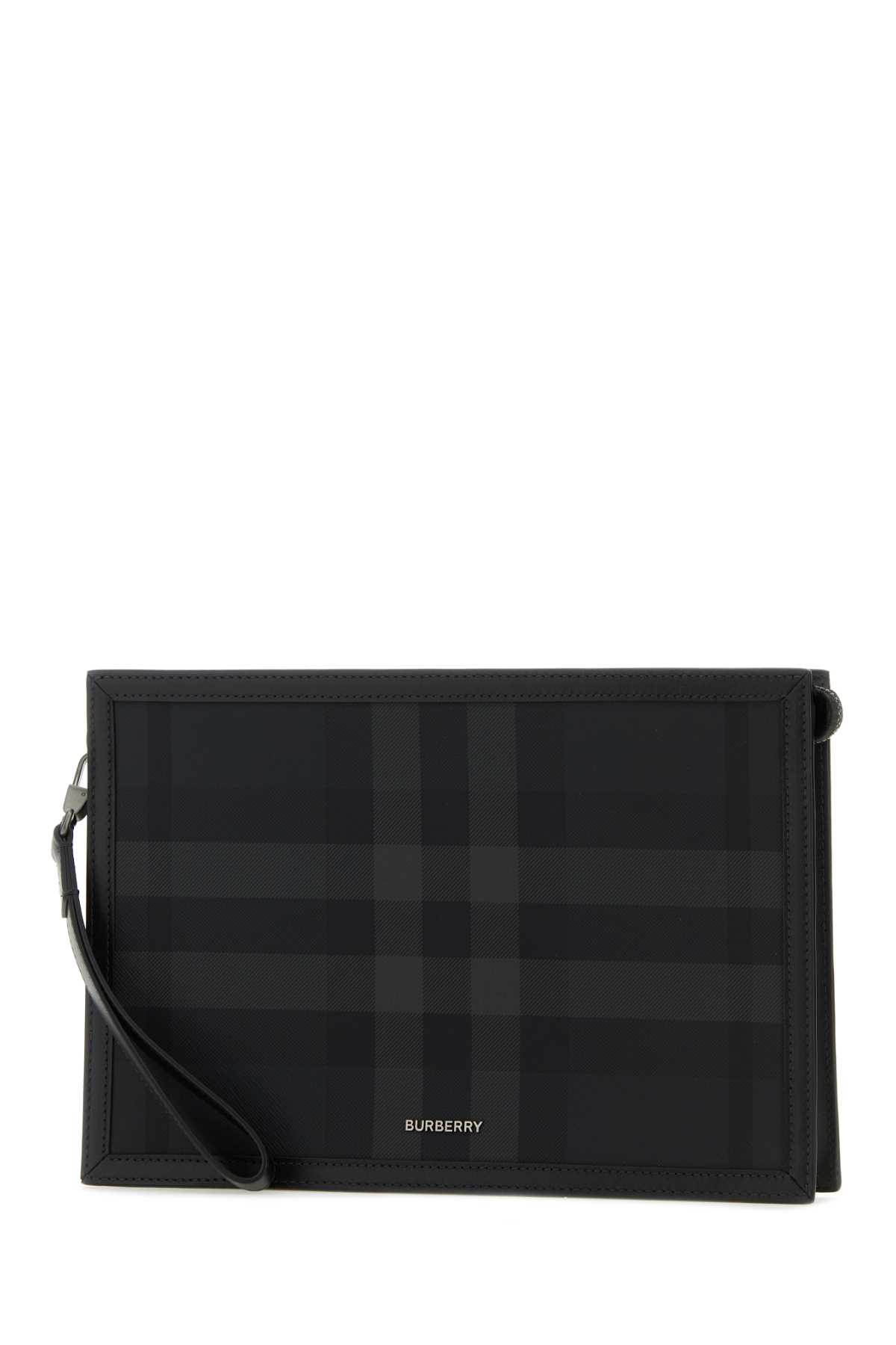 Shop Burberry Printed Canvas Clutch In Charcoal