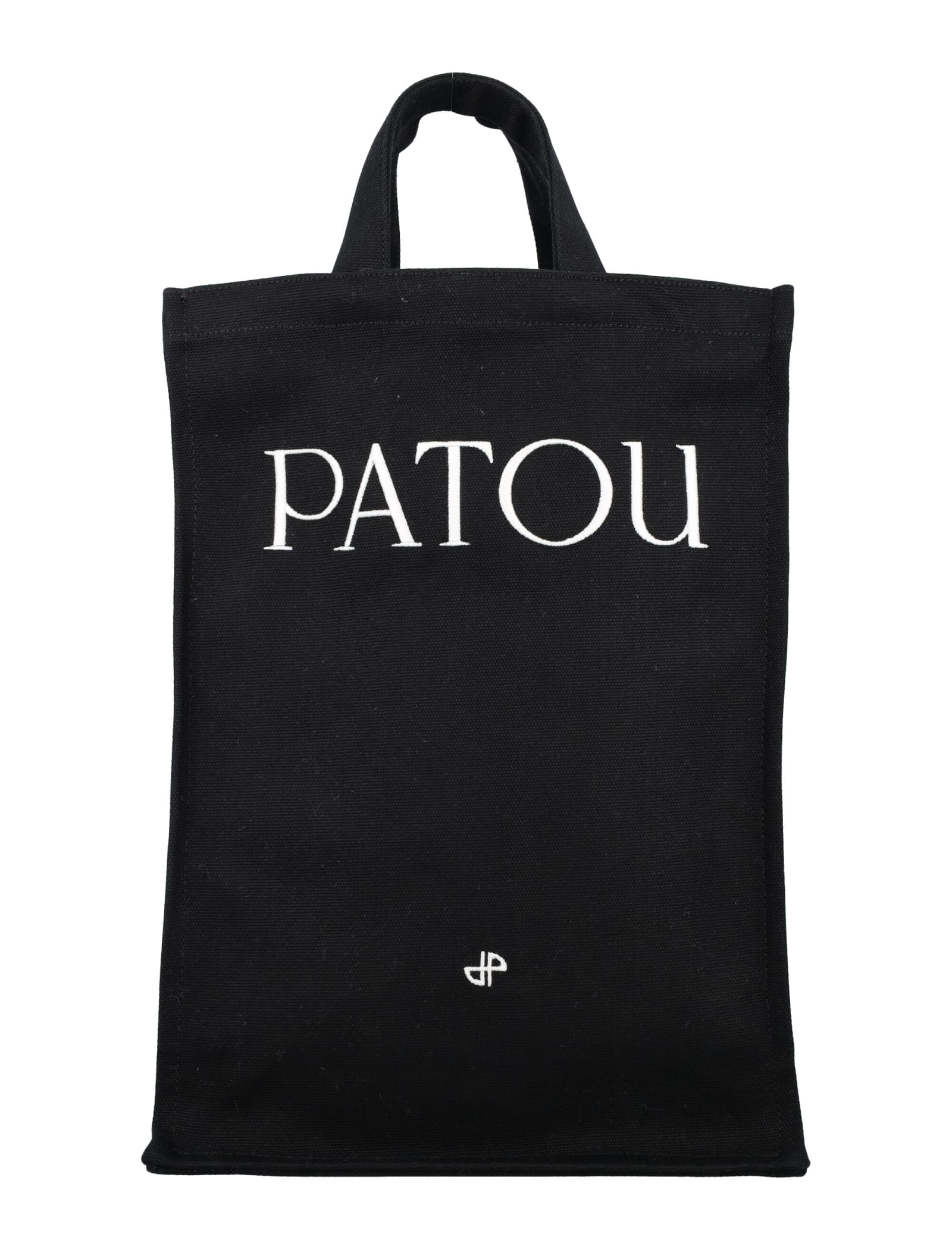 Patou Rectangular Tote Bag With Shoulder Strap And Top Handles In Black