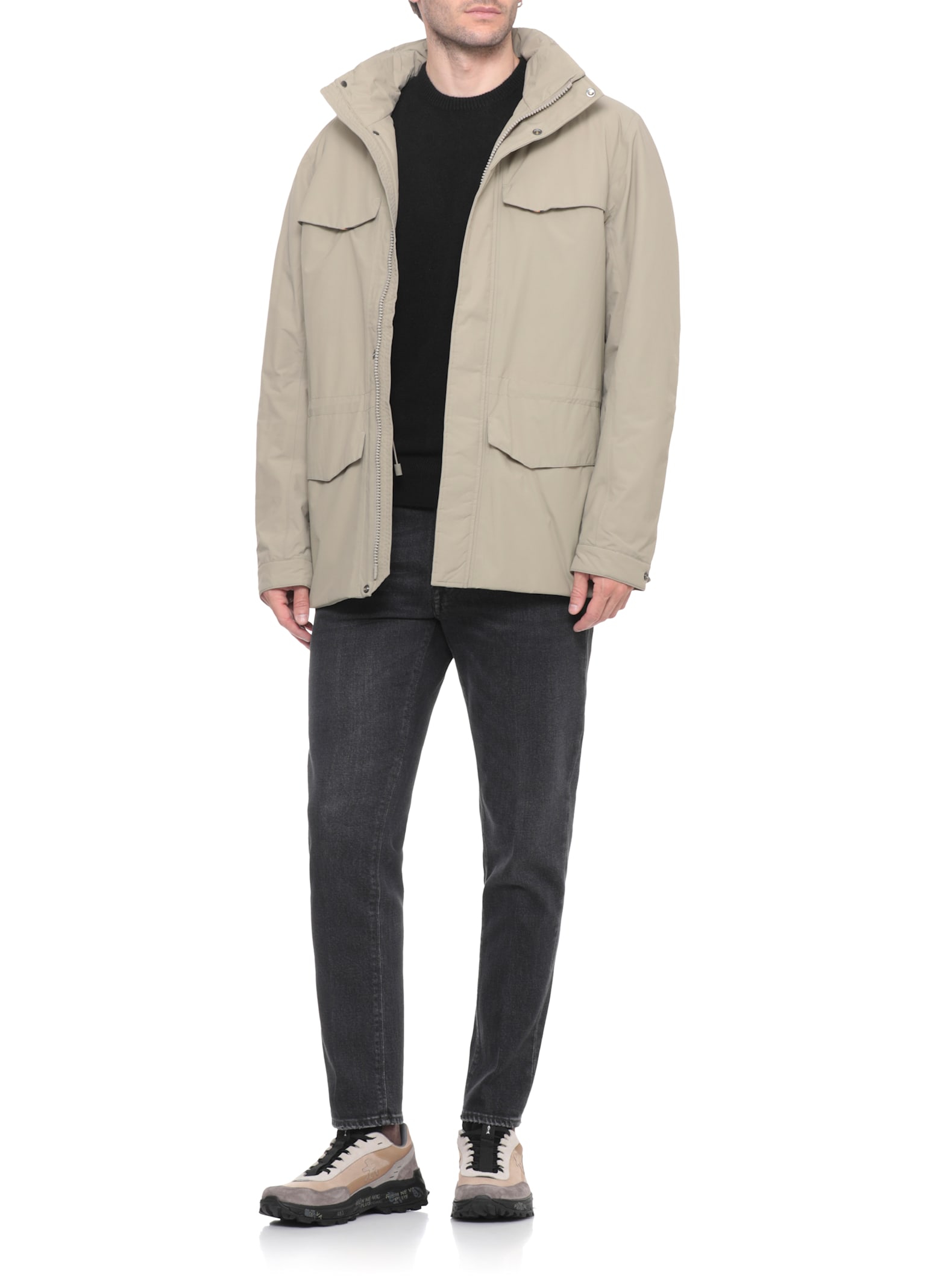 K-way Long Down Jacket With Hood And Pockets In Neutral