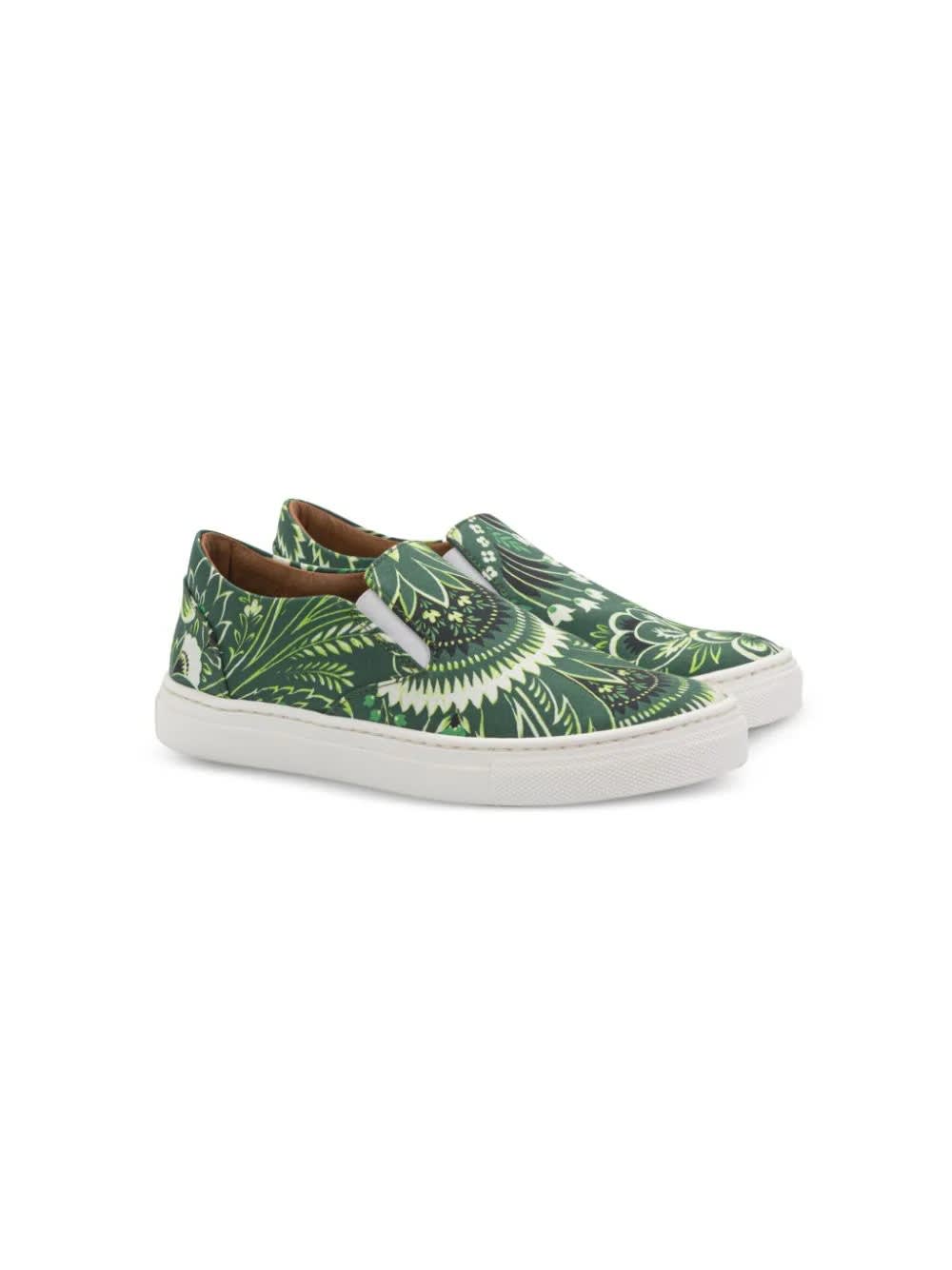Shop Etro Sneakers With Green Paisley Print