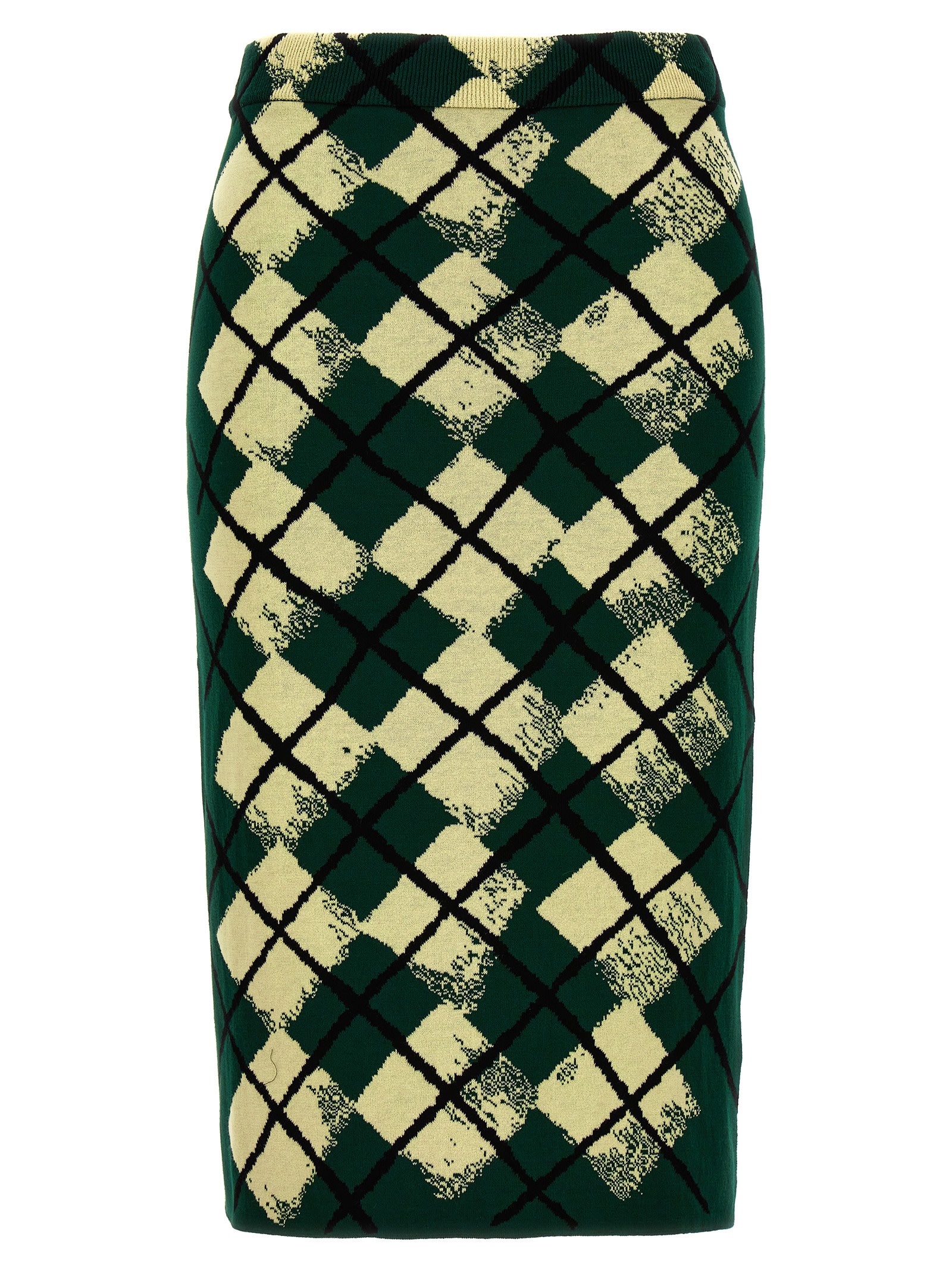 Shop Burberry Argyle Pattern Skirt In Green