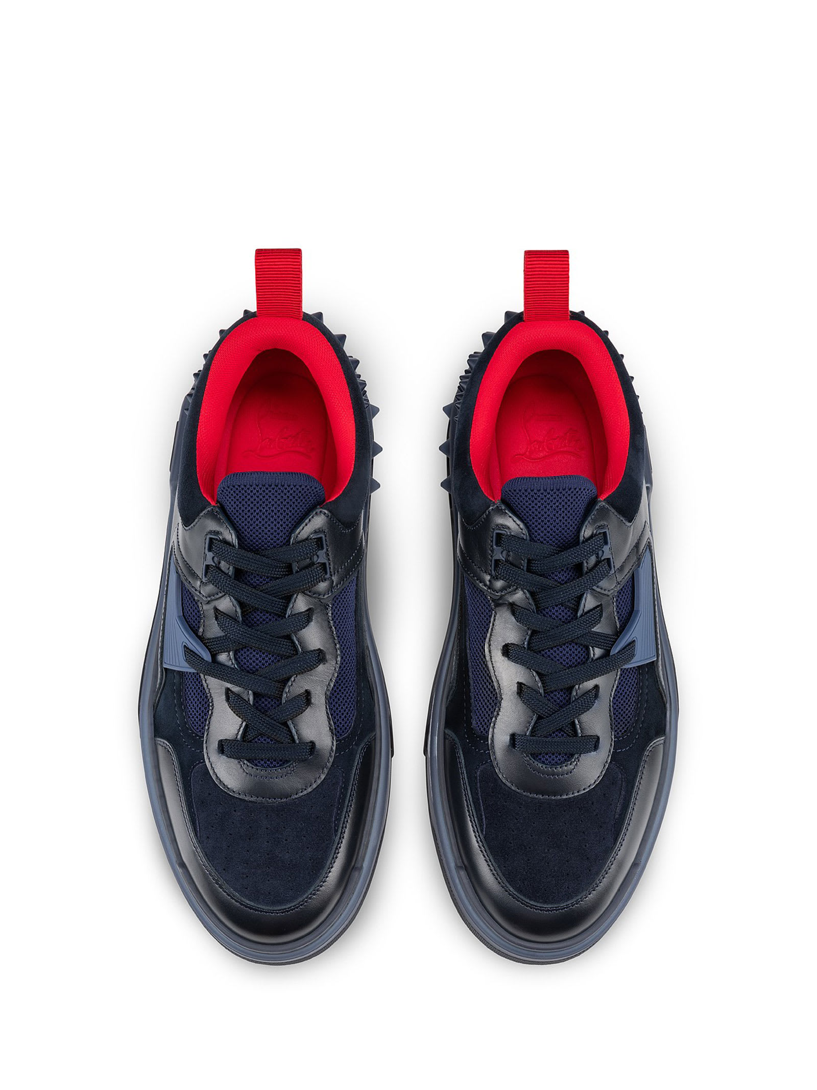 Shop Christian Louboutin Astroloubi Sneakers In Calf Leather And Suede In Marine