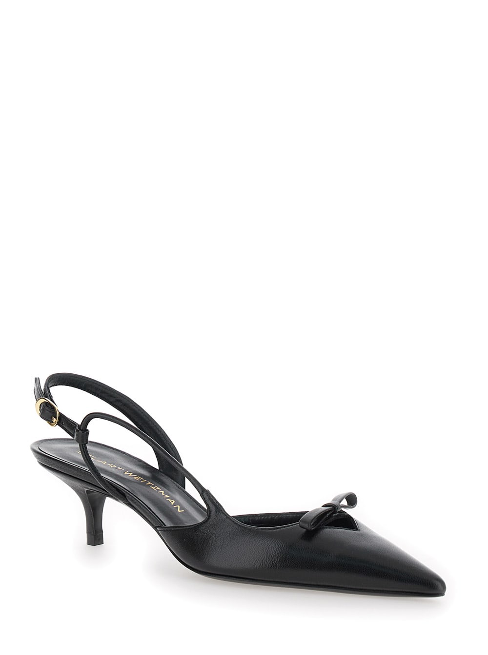 Shop Stuart Weitzman Tully Black Slingback Pumps With Bow Detail In Leather Woman