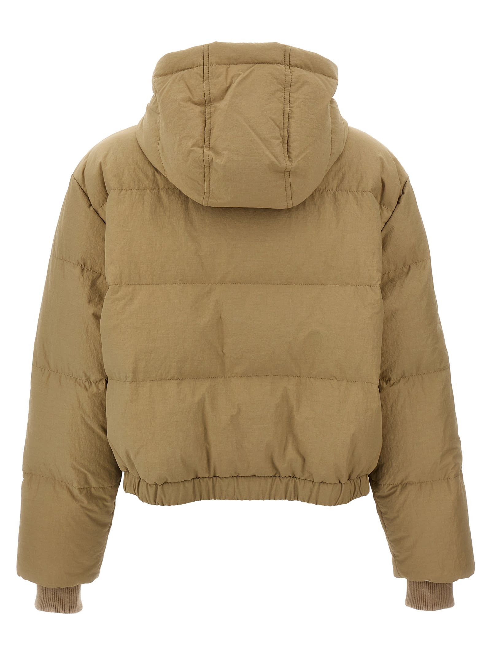 Shop Brunello Cucinelli Hooded Knit Insert Down Jacket In Beige