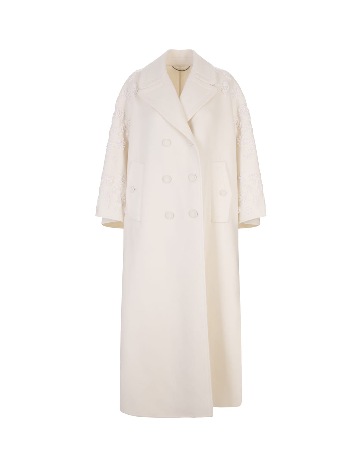 Ermanno Scervino White Long Double-breasted Coat With Embroidery