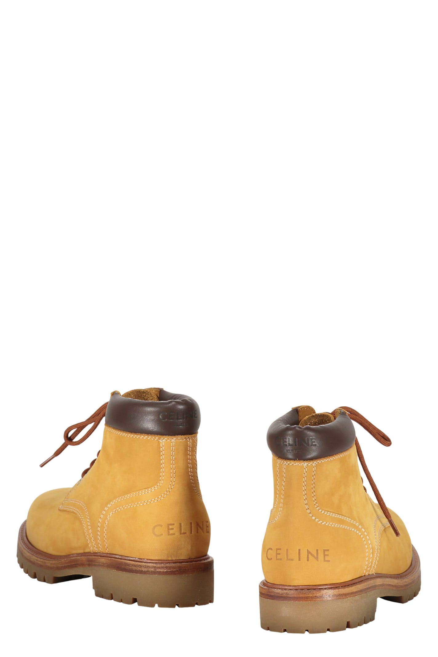 Shop Celine Leather Ankle Boots In Beige