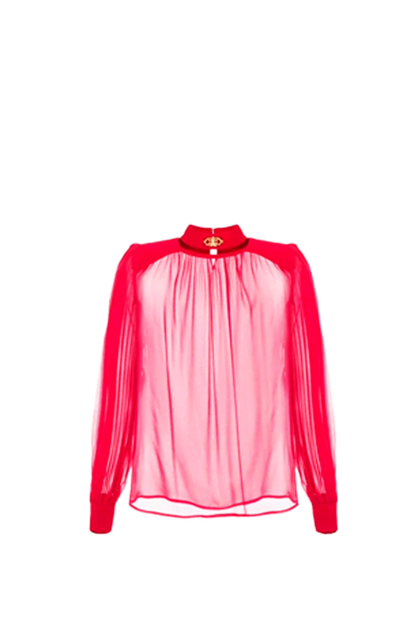 Elisabetta Franchi High Neck Shirt In Silk Georgette With Embedded Logo