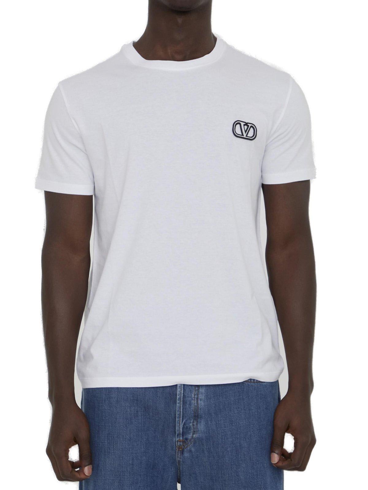 Shop Valentino Vlogo Crewneck Straight Hem T-shirt In White