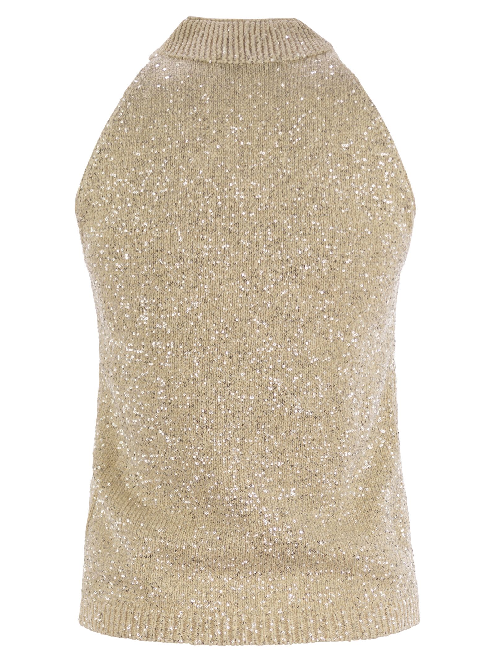 Fabiana Filippi Cotton Knit Tank Top With Sequins In Powder