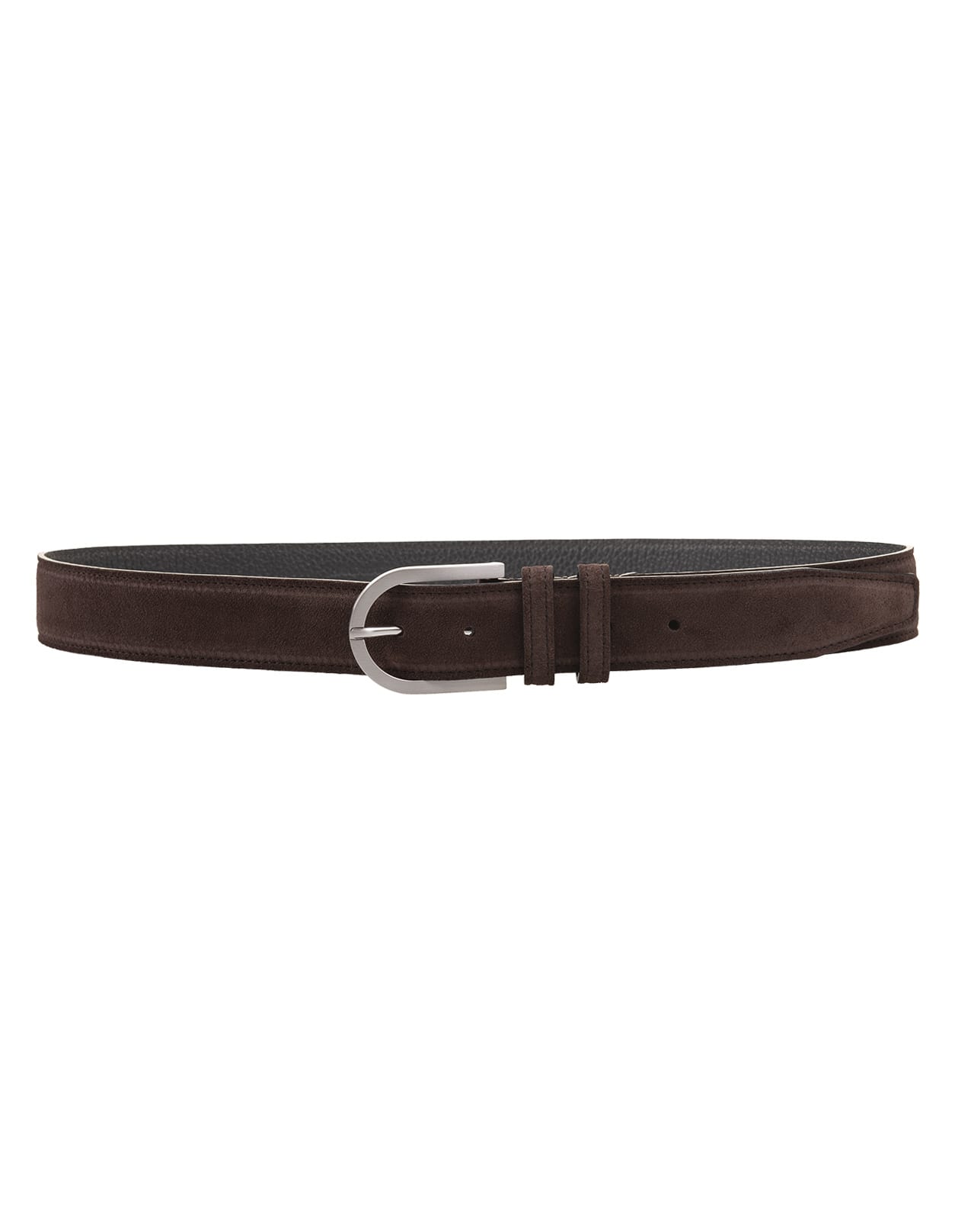 Brown Suede Belt With Silver Buckle
