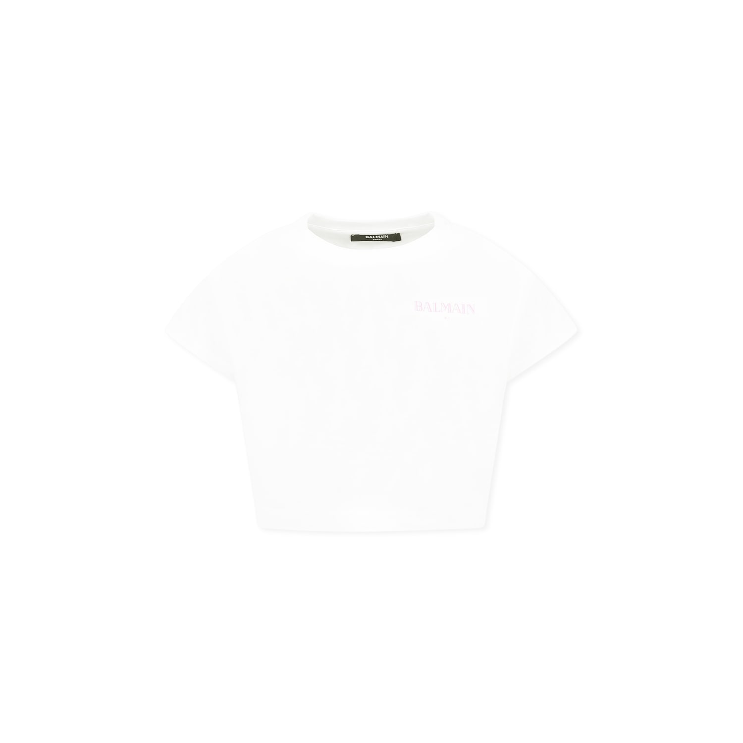 Balmain White Crop T-shirt For Girl With Logo In White