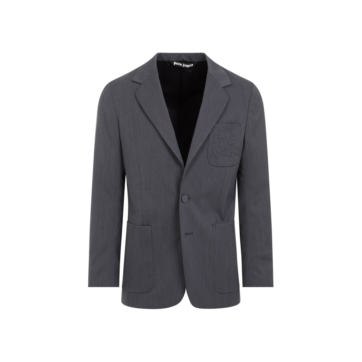 Shop Palm Angels Monogram Pocket Blazer In Light Grey