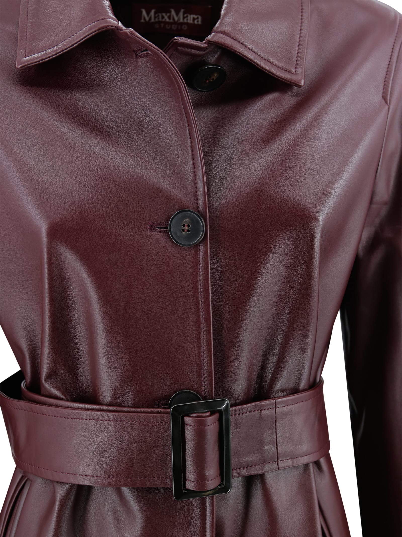 Max Mara Nappa Jacket With Belt In Burgundy