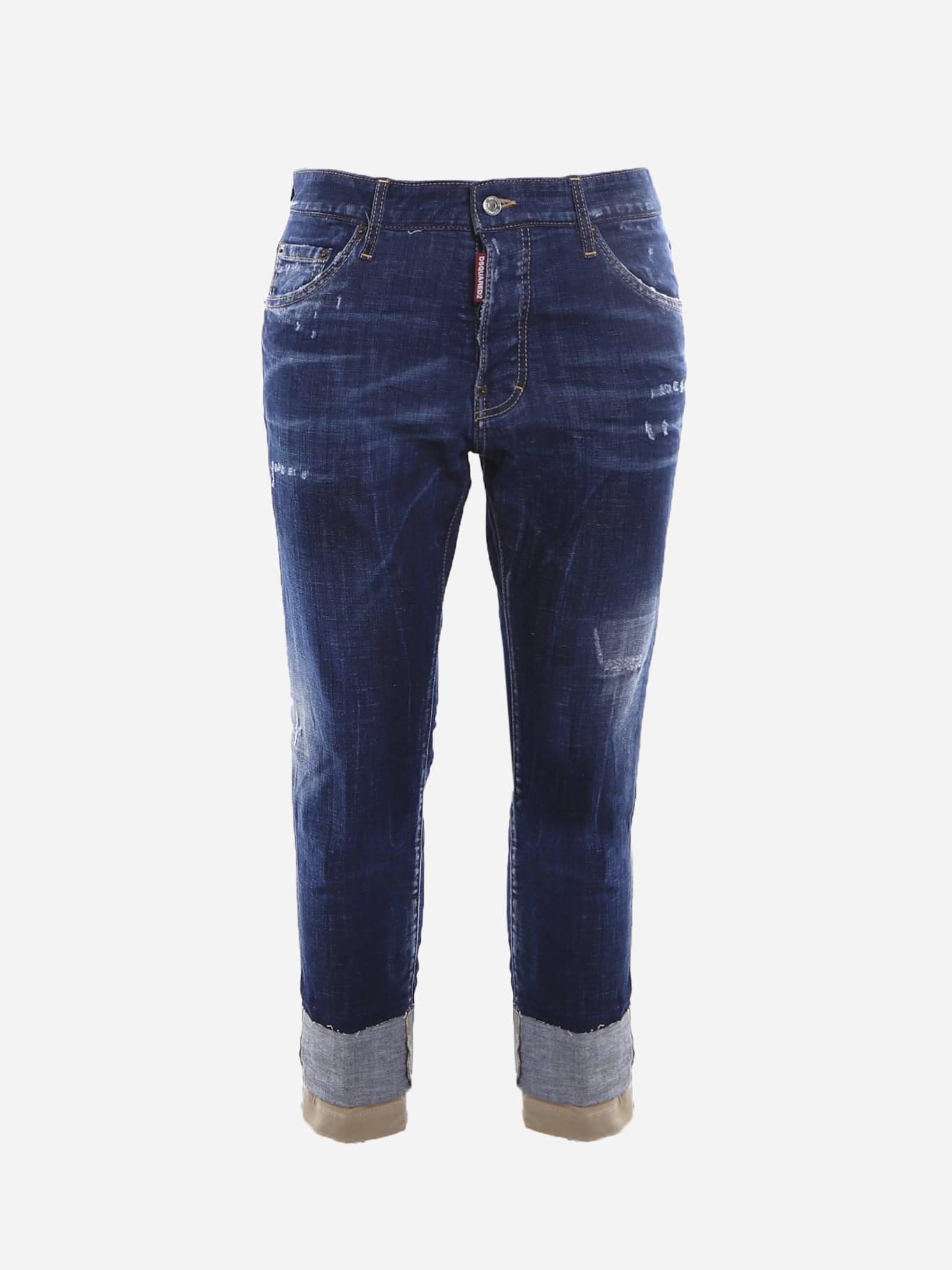 Dsquared2 Stretch Cotton Cropped Jeans With Vintage Effect Details