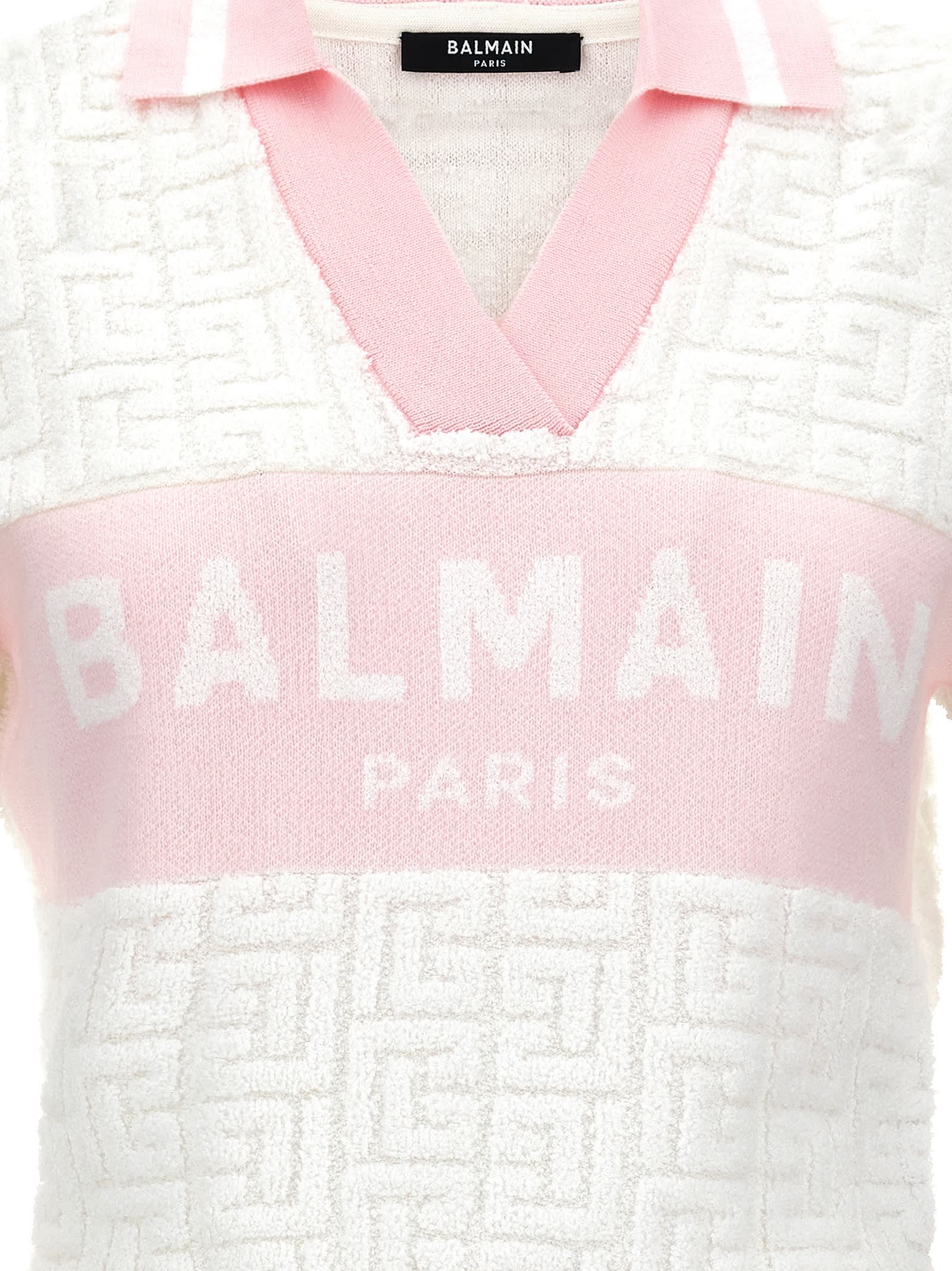 Shop Balmain Monogram Polo Shirt In White