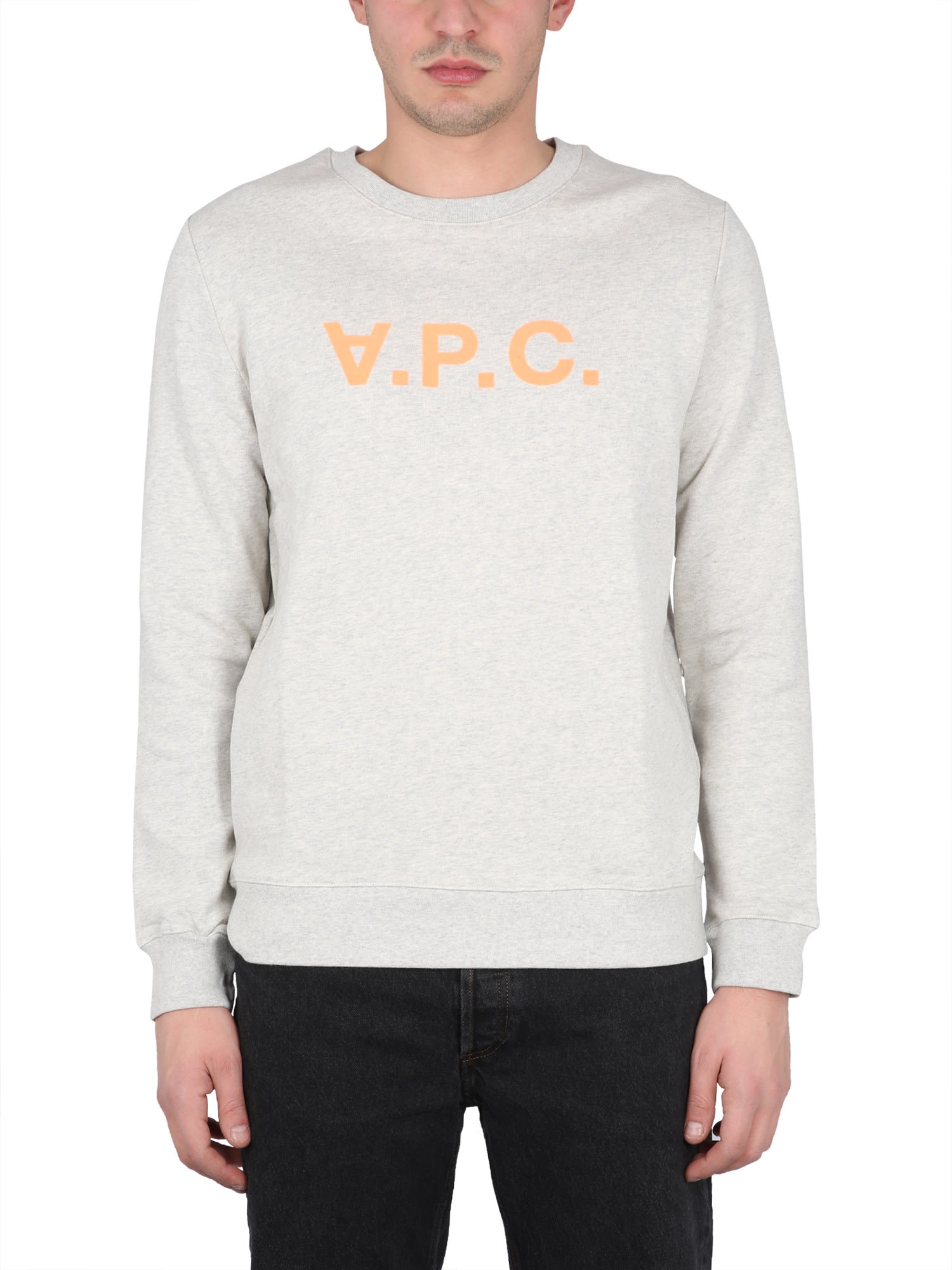 Shop Apc Sweatshirt With V.p.c Logo In Tav Ecru Chine Orange