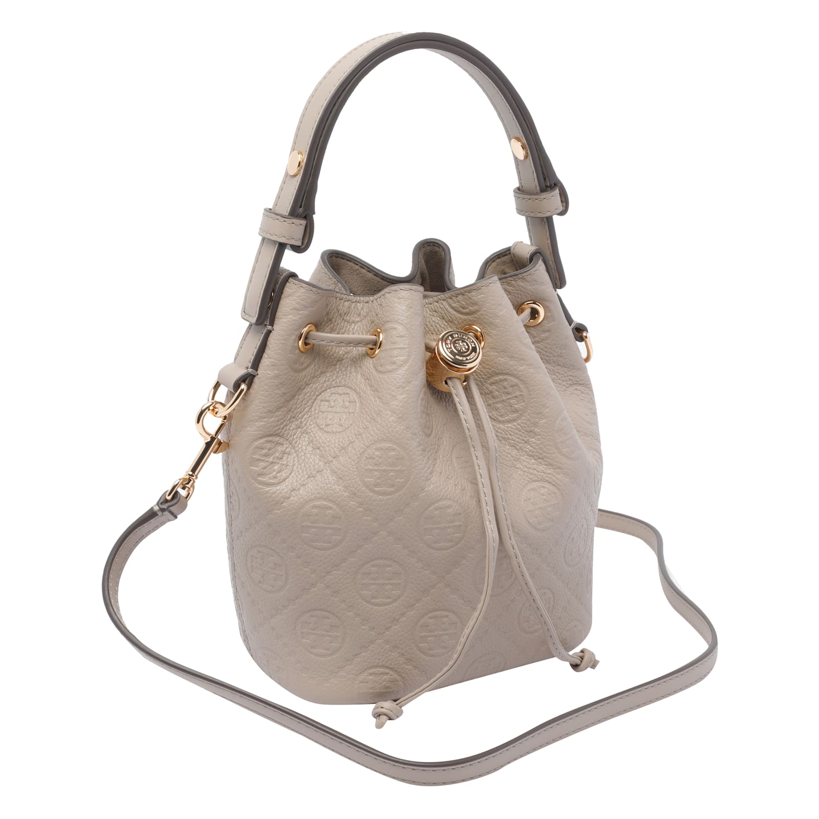 Tory Burch Mini T Monogram Pebble Bucket Bag In Sand