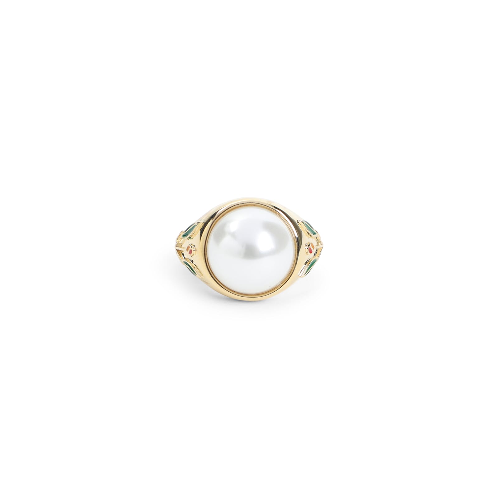 Casablanca Pearl Signet Ring Laurel Detailing In Gold