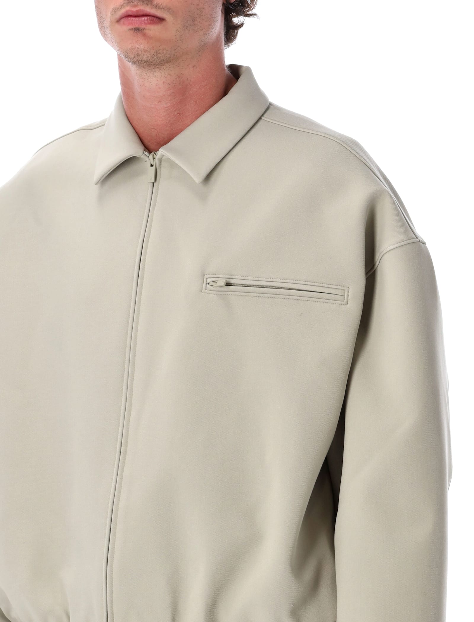 Fear Of God Bonded Canvas Zip-up Jacket With Boxy Fit And Urban Aesthetic In Gray
