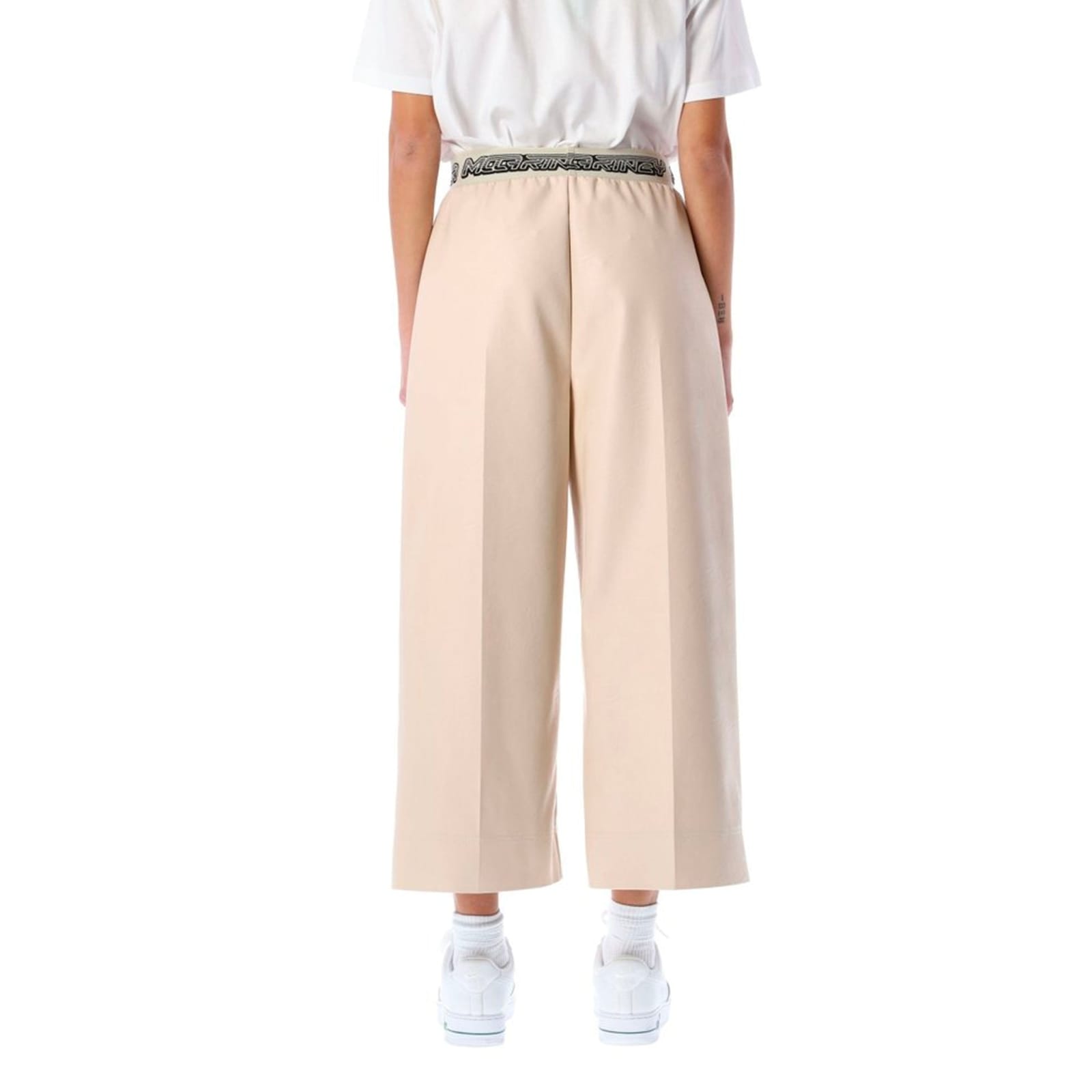 Stella Mccartney Cropped Logo Pants In Beige