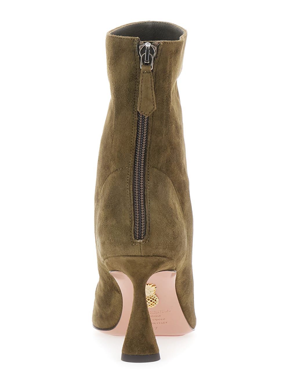 Aquazzura Amore Green Ankle Boots With Zip Closure And High Sculpted Heel In Suede Woman In Green