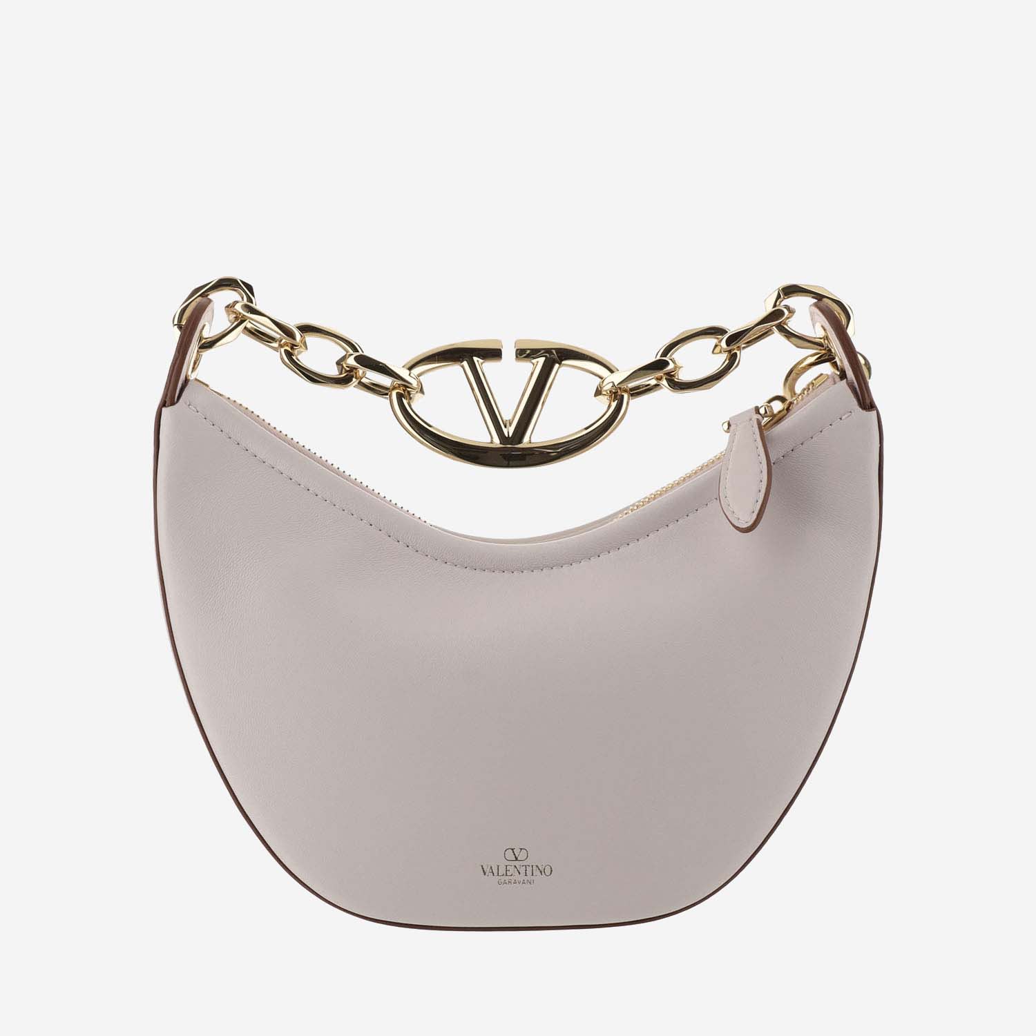 Valentino Mini Hobo Vlogo Moon Bag In Nappa Leather With Chain In Malva