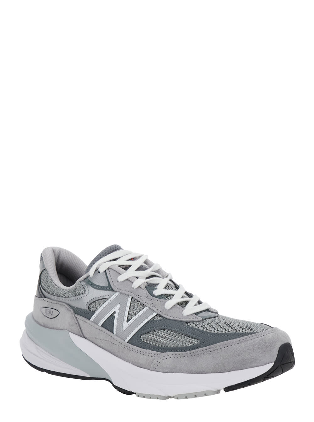 Shop New Balance Grey Low Top Sneakers With Logo Detail In Suede And Tech Fabric Man