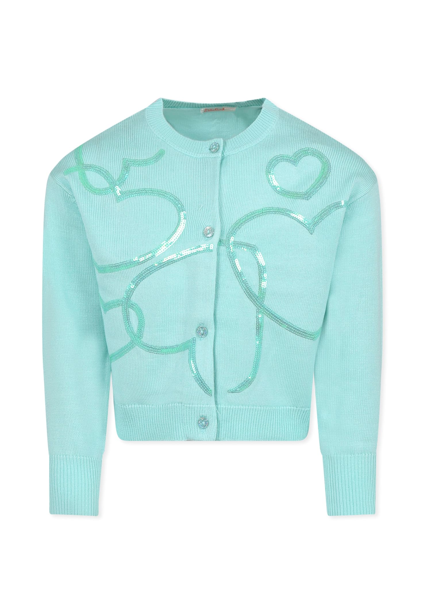 Billieblush Green Cardigan For Girl With Hearts In Green