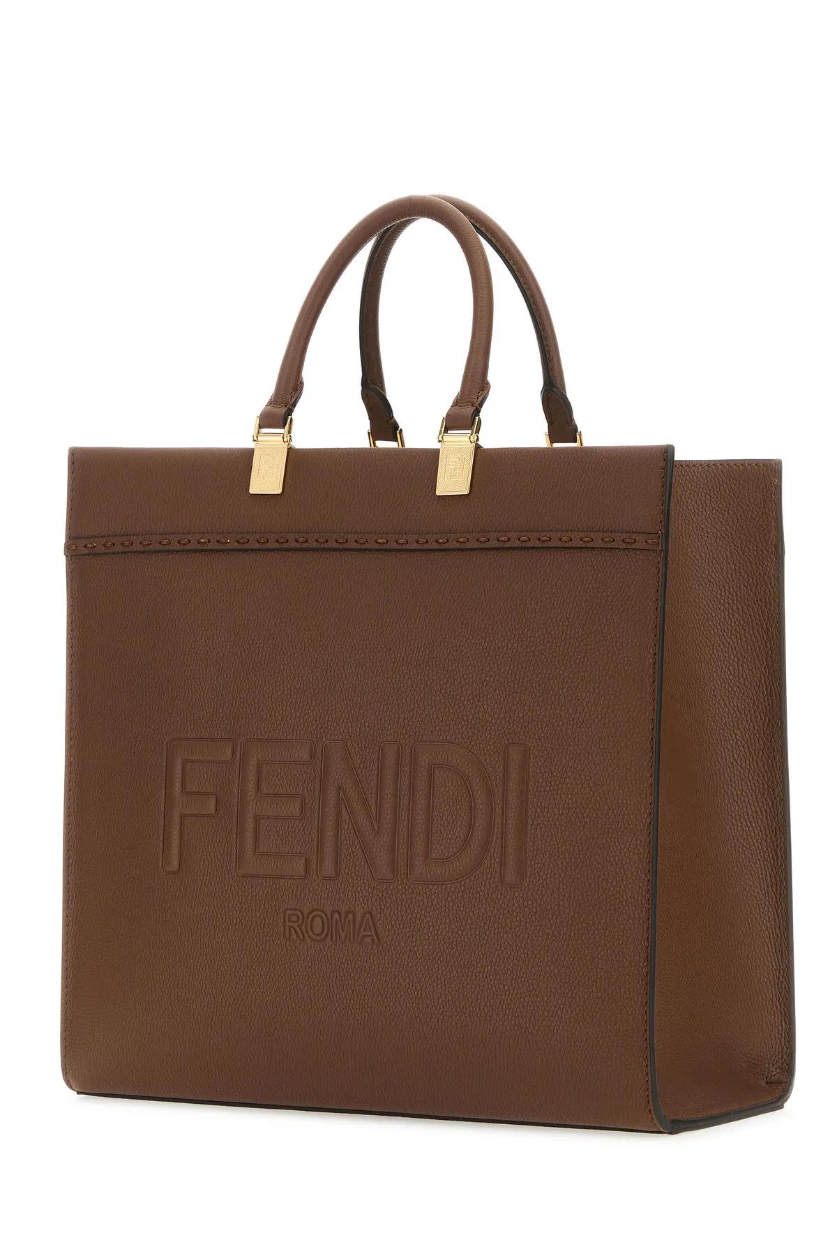 Shop Fendi Brown Leather Medium Sunshine Shopping Bag