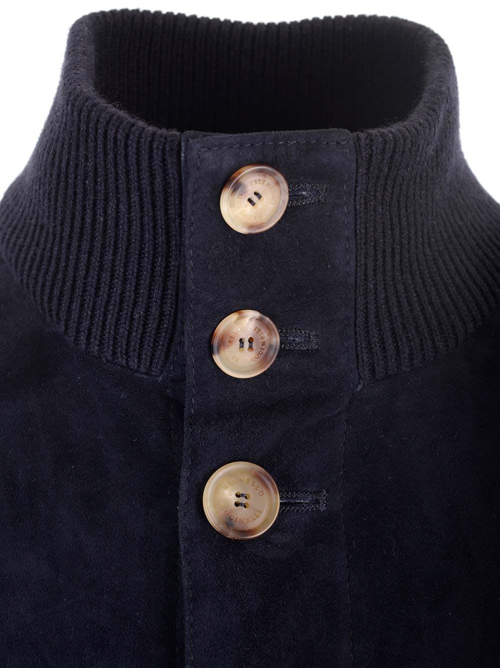 Shop Brunello Cucinelli Suede And Cashmere Knit Jacket In Blue