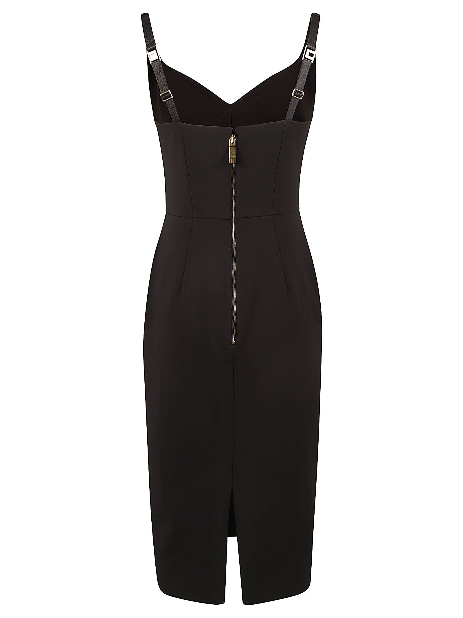 Shop Elisabetta Franchi Rear Zip Sleeveless V-neck Dress In Black