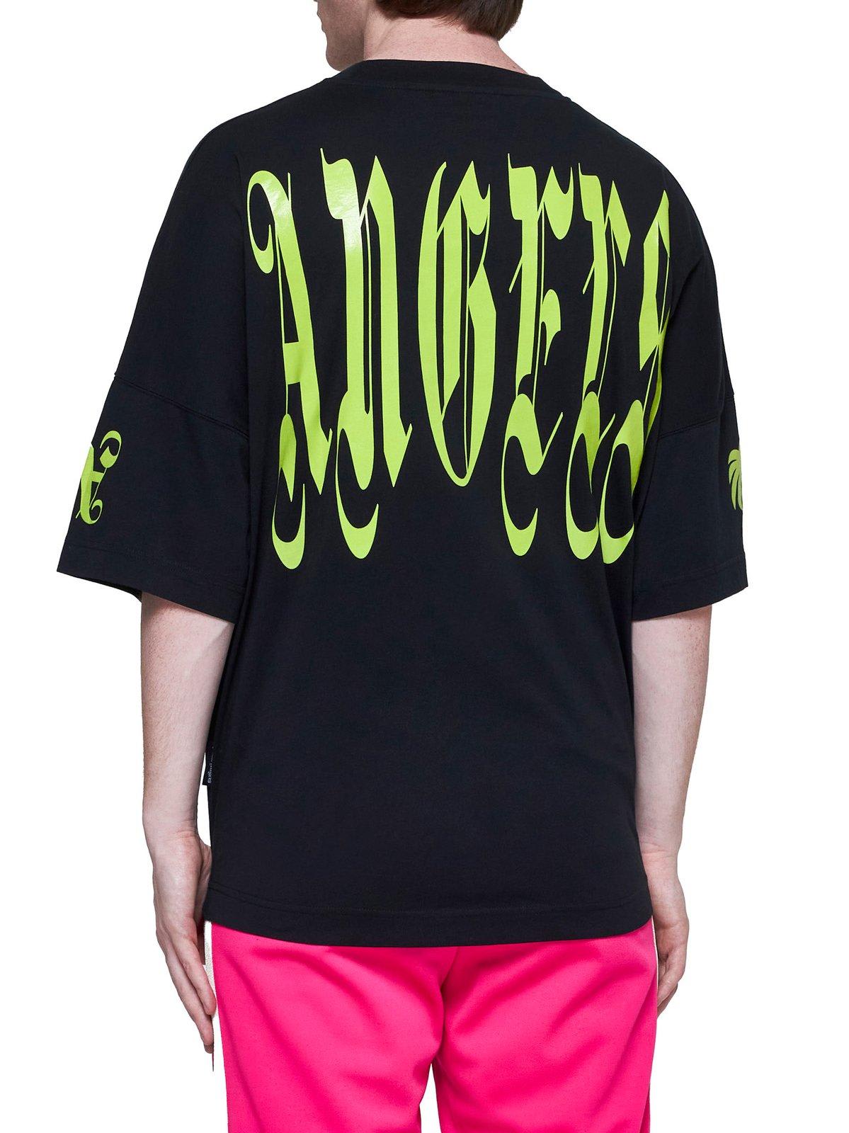 Shop Palm Angels Gothic Logo Printed Crewneck T-shirt In Black