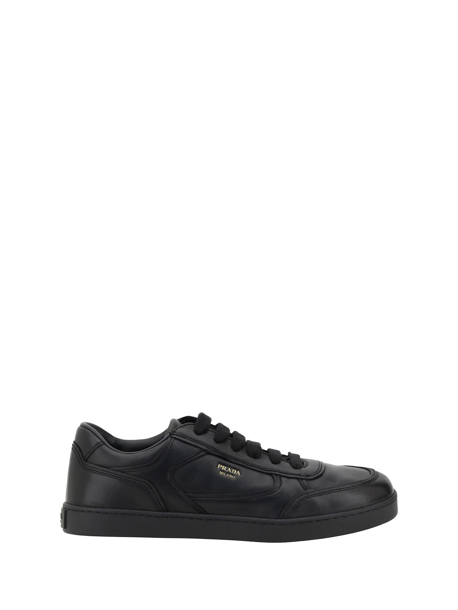 Prada Leather Sneakers With Flat Sole And Round Toe