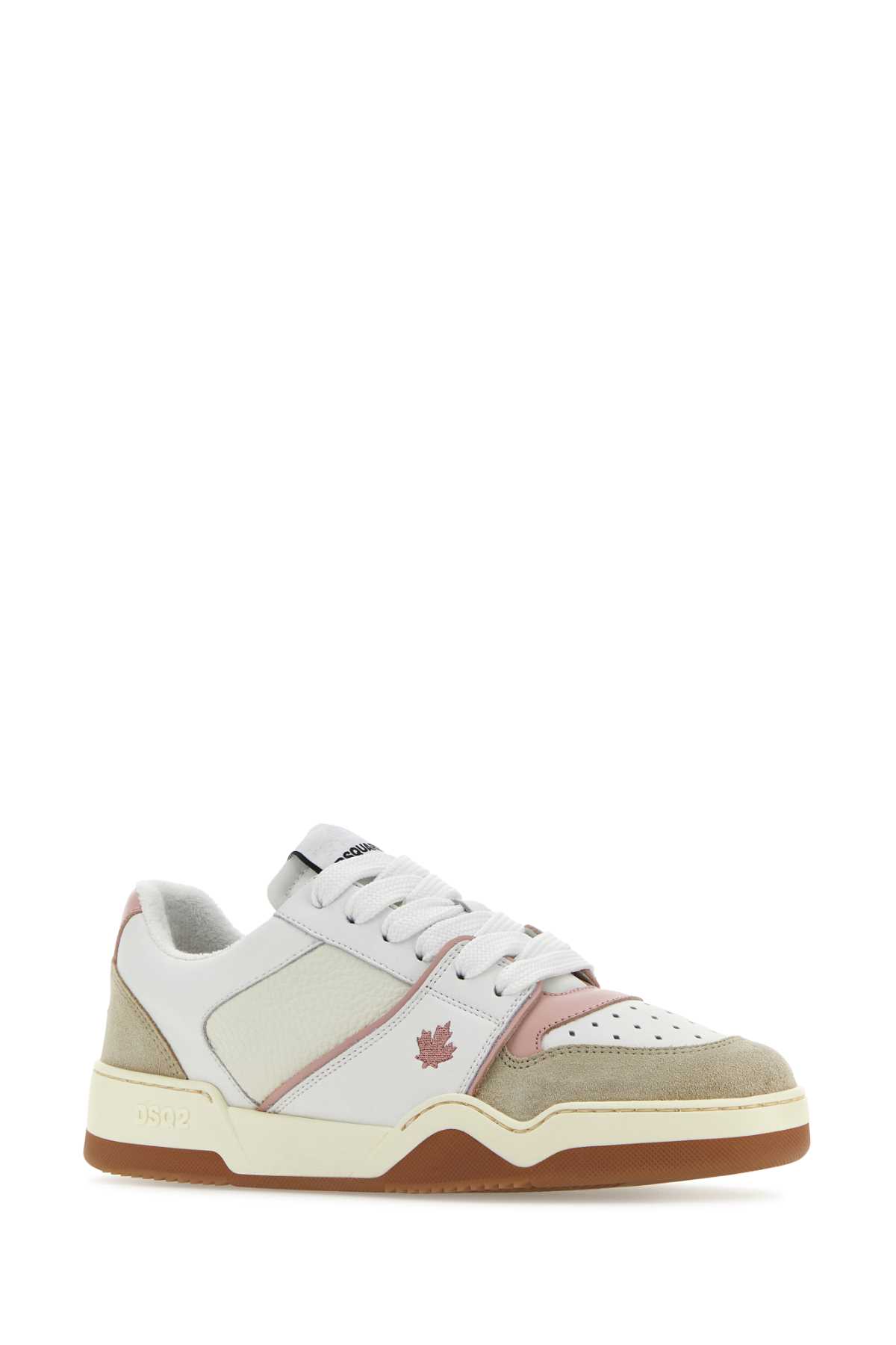 Shop Dsquared2 Multicolor Leather And Suede Spiker Sneakers In Whitebeigerose