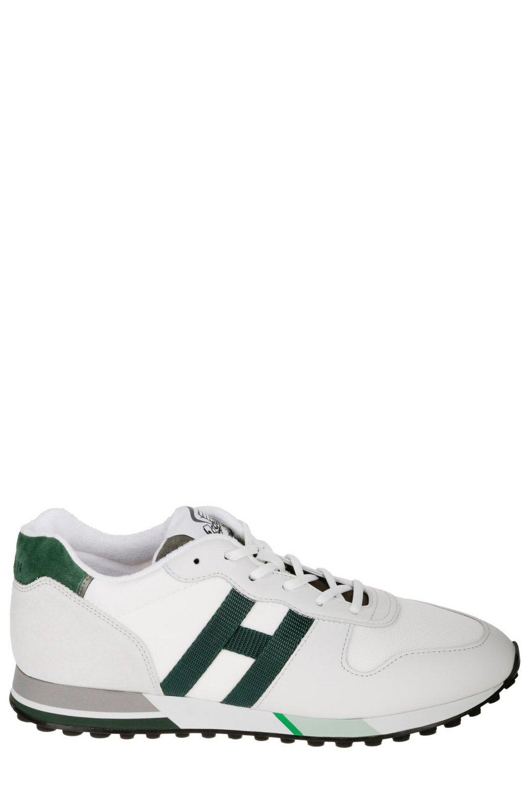 Hogan Logo-patch Round Toe Sneakers In F Bianco/verde