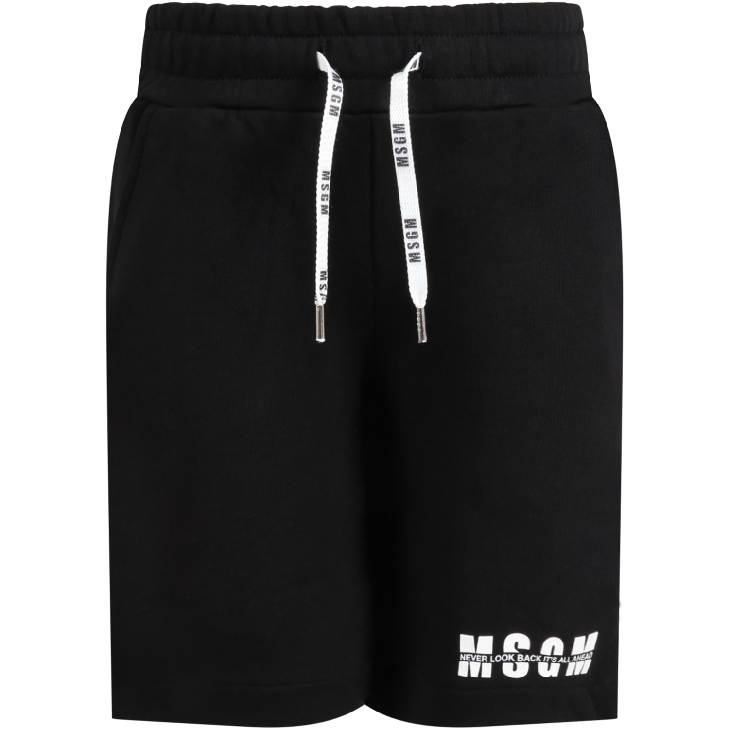 MSGM Black Shorts For Kids With Logo