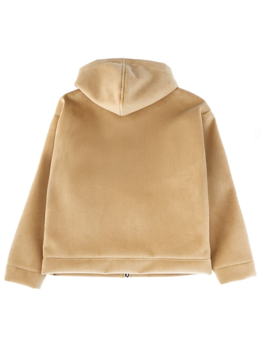 Msgm Hooded Jacket With Kangaroo Pocket And Ribbed Cuffs In Neutral