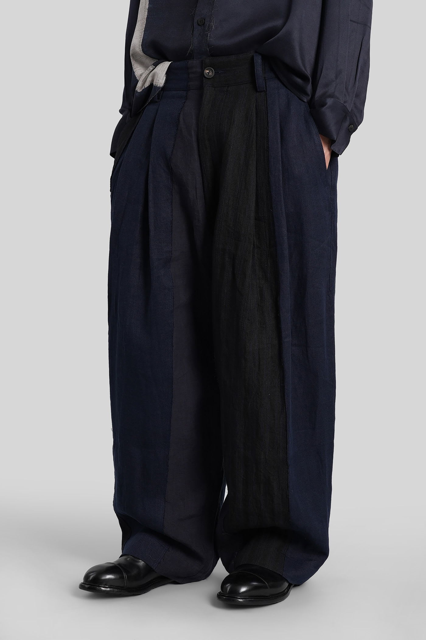 Ziggy Chen Pants In Blue Linen In Blue