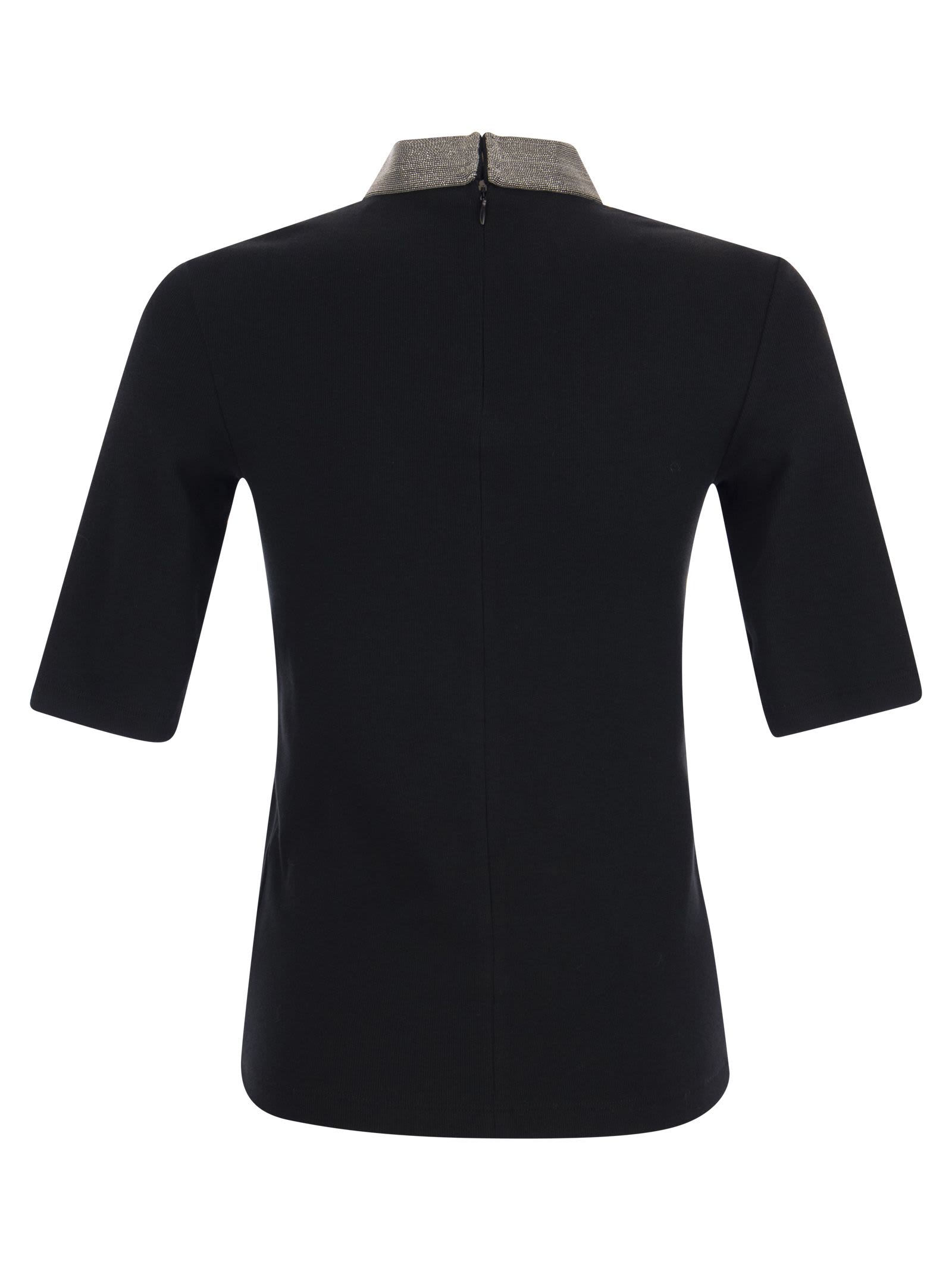 Shop Fabiana Filippi T-shirt With Luxury Neckline In Black