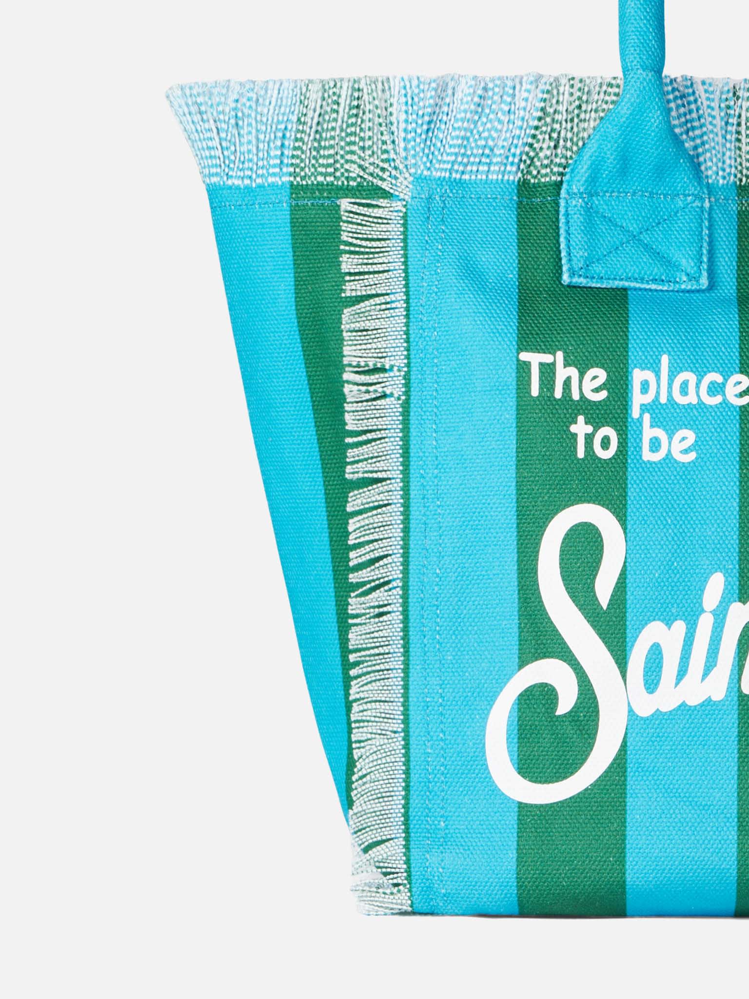 Shop Mc2 Saint Barth Vanity Canvas Shoulder Bag With Striped Print In Green