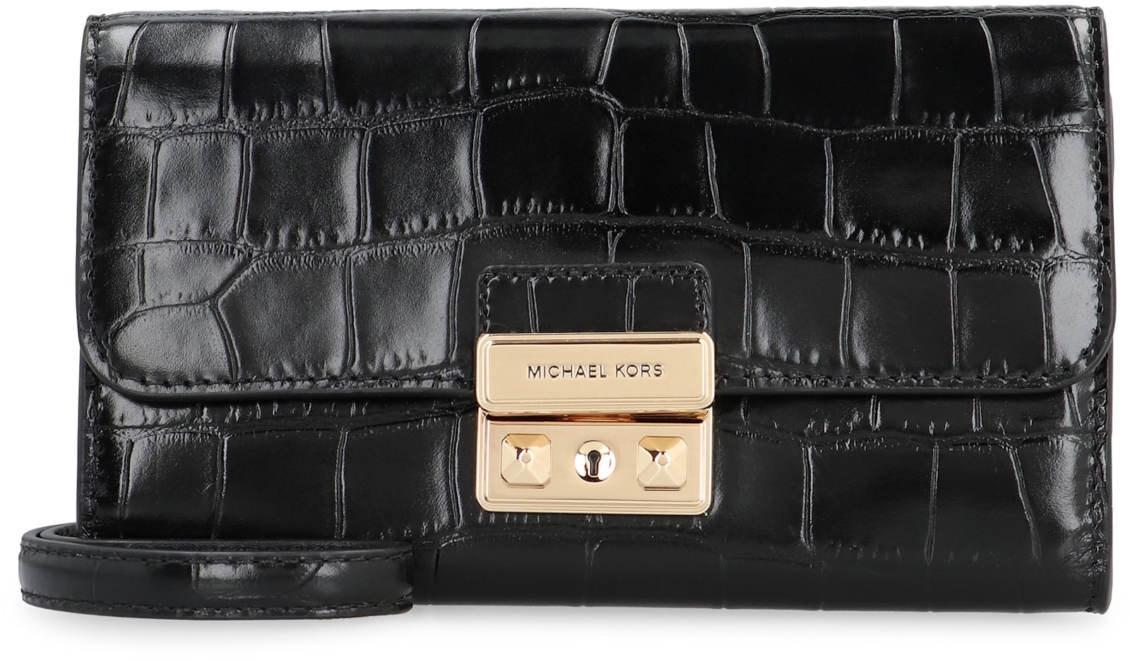 Shop Michael Michael Kors Tribeca Leather Wallet On Chain In Black