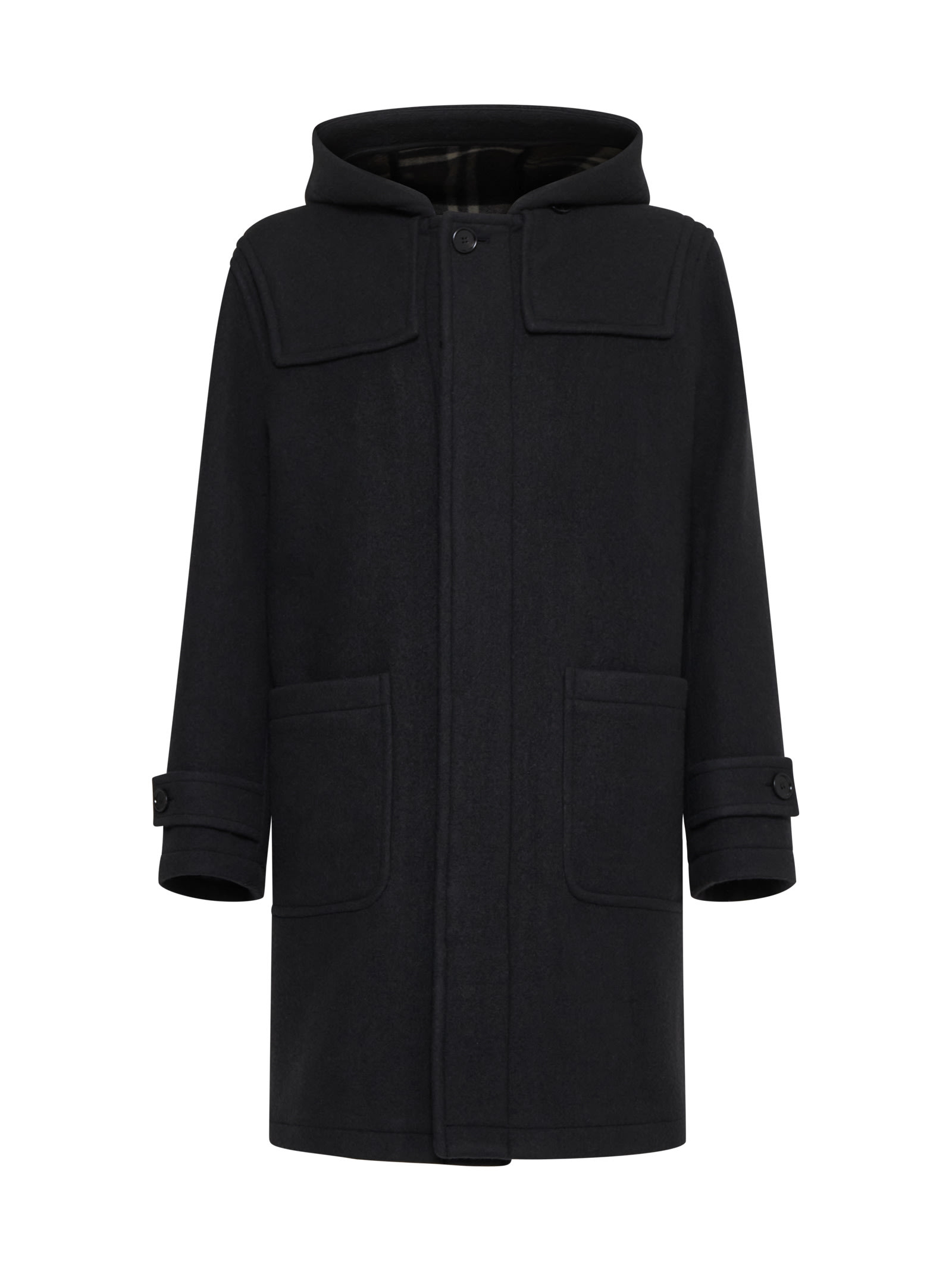 Shop Burberry Coat In Black /snug Ip Check