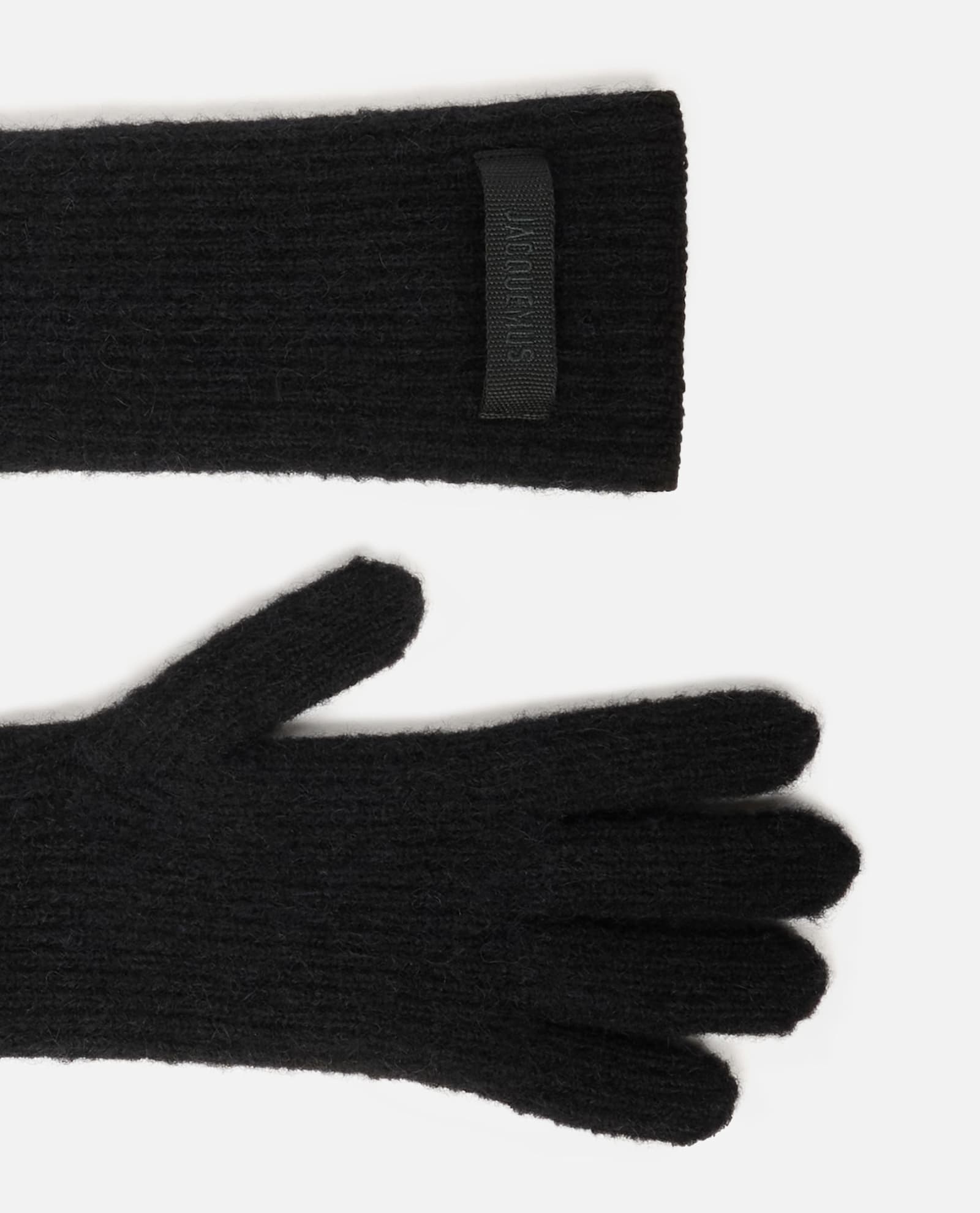 Jacquemus Logo Design Long Length Ribbed Gloves In Black