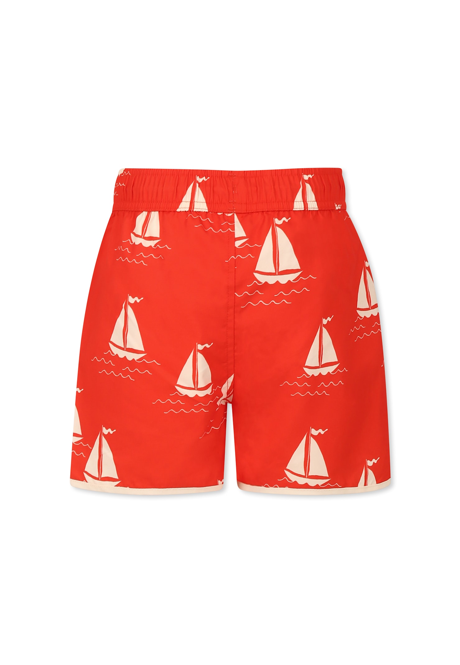 MINI RODINI RED SWIM SHORTS FOR BOY WITH SAILBOAT