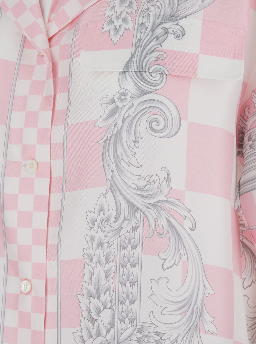 Shop Versace Pink Shirt With Baroque Chessboard Print In Silk Woman